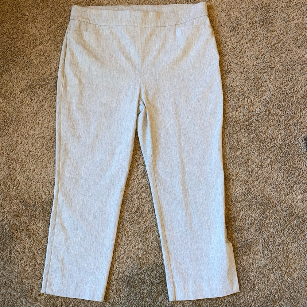Chico’s Cropped Pants 2.5 US 14 Gray Pull-On Stretch Flat Front High Rise Office